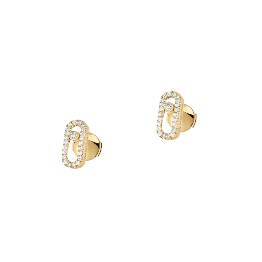 Messika Move Uno Pavé Diamond Yellow Gold Stud Earrings