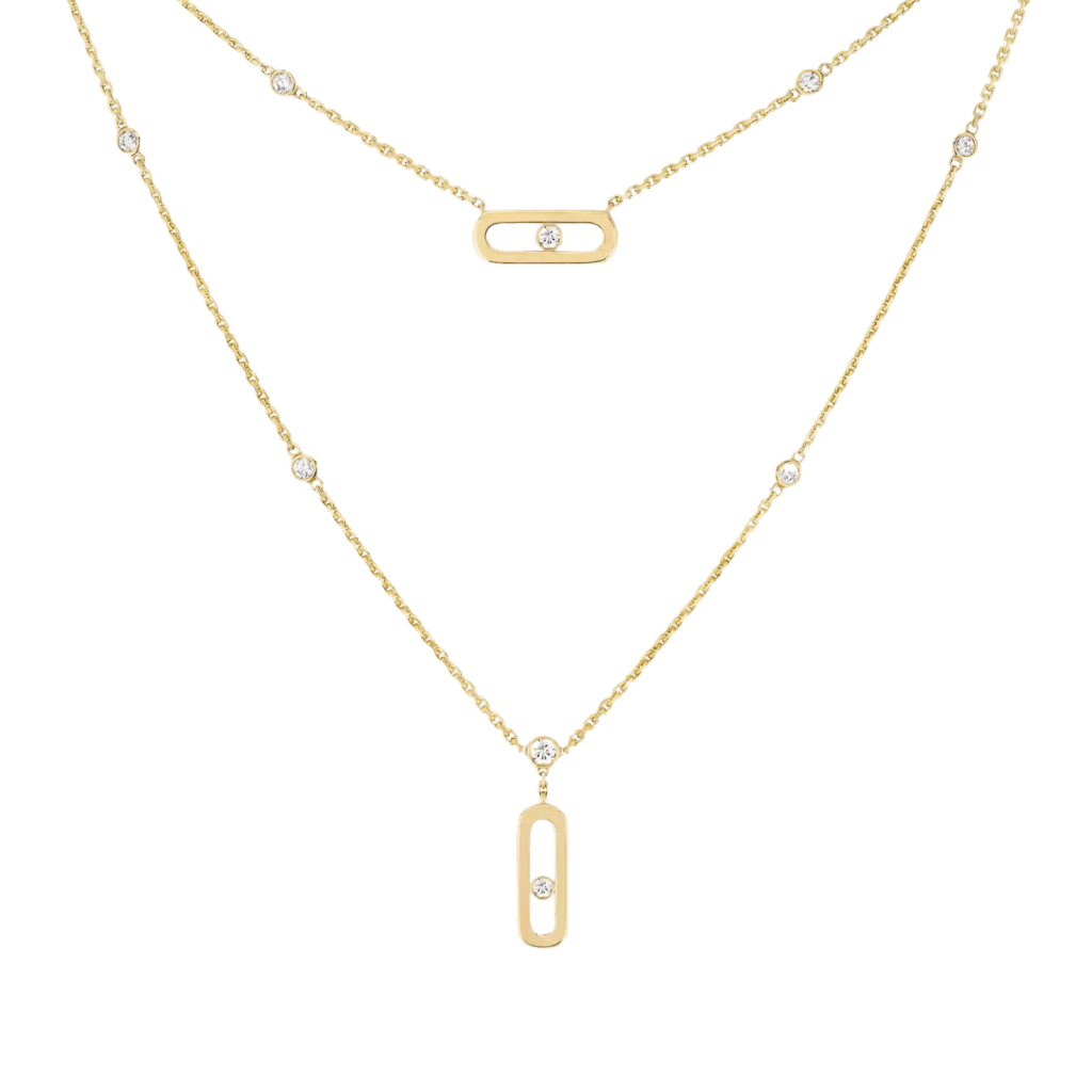 Move Uno 2 Rows Yellow Gold Diamond Necklace