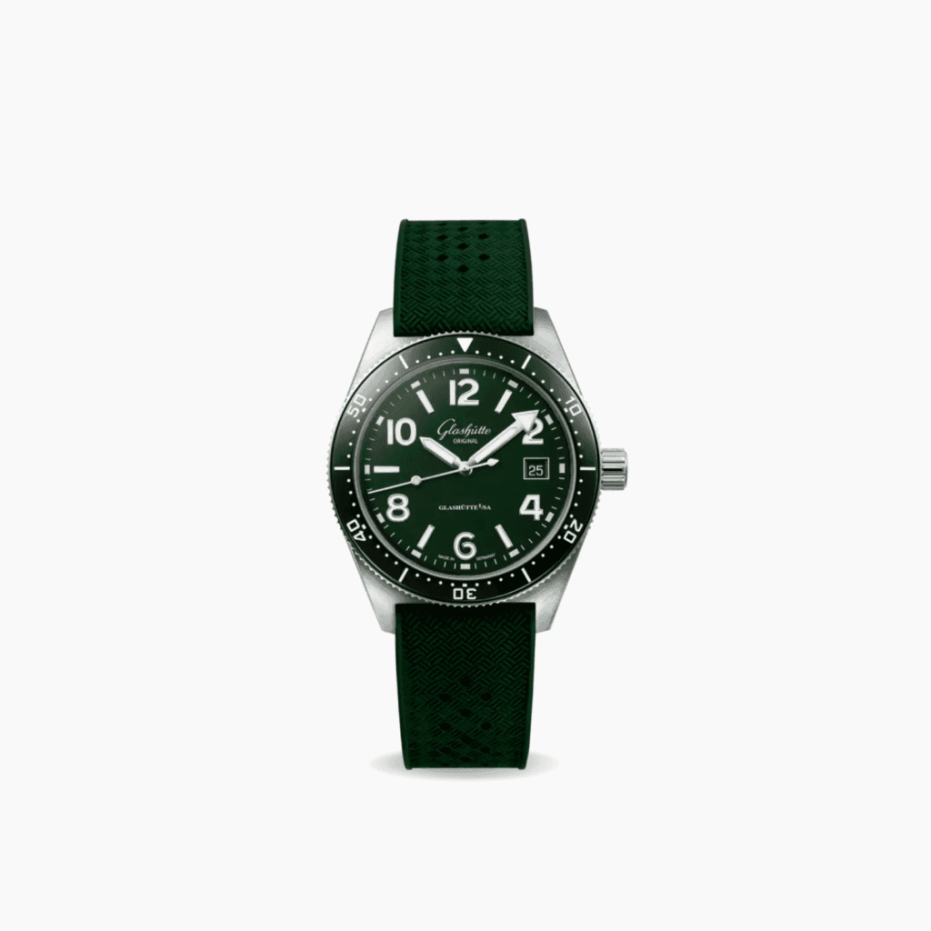 Glashuttte Original SeaQ 39.5mm watch, green dial & rubber strap