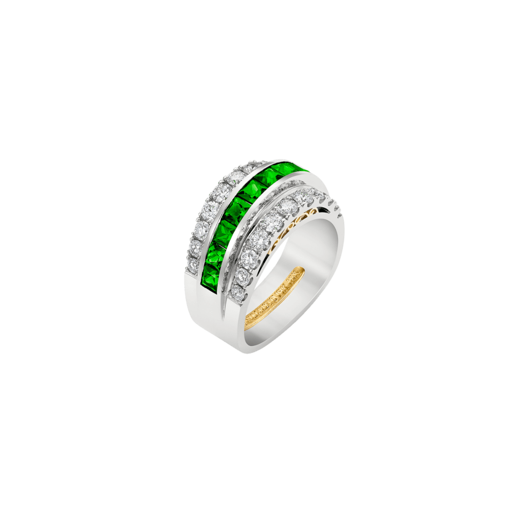 Montecristo Cleopatra Center Set Emerald & Diamond Ring