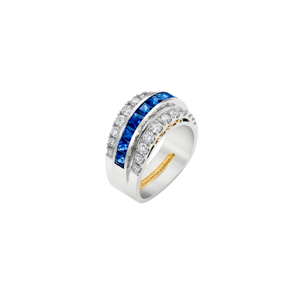 Montecristo Cleopatra Center Set Blue Sapphire & Diamond Ring