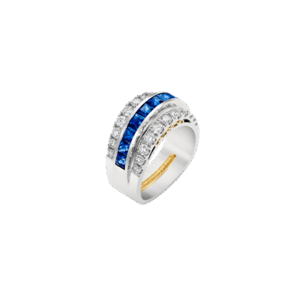 Montecristo Cleopatra Center Set Blue Sapphire & Diamond Ring