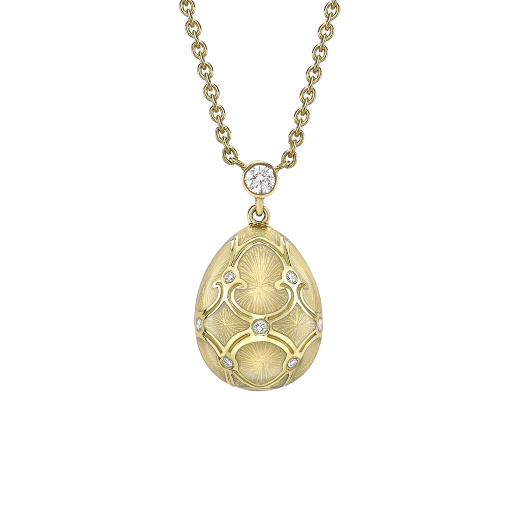 Faberge Heritage White Guilloché Enamel Egg Pendant