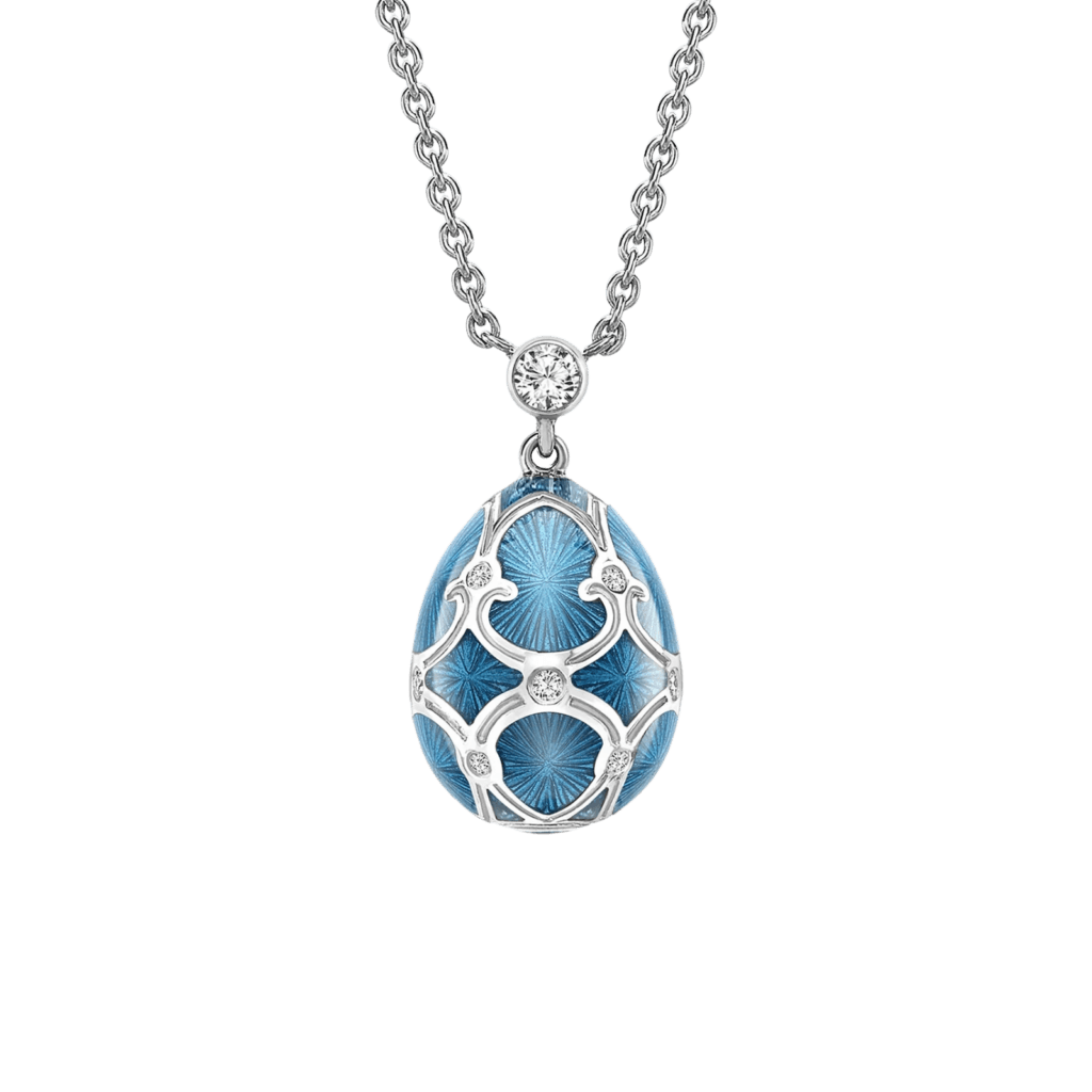 Fabergé Heritage Teal Guilloché Enamel Petite Egg Pendant