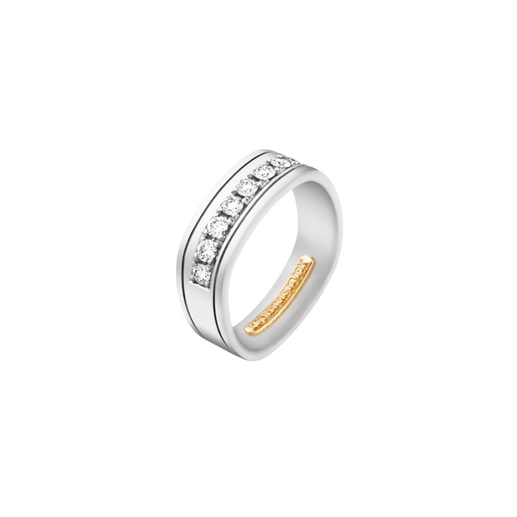 Montecristo Center Set 2 Track Engraved Wedding Band-19K White Gold