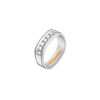 Montecristo Center Set 2 Track Engraved Wedding Band-19K White Gold