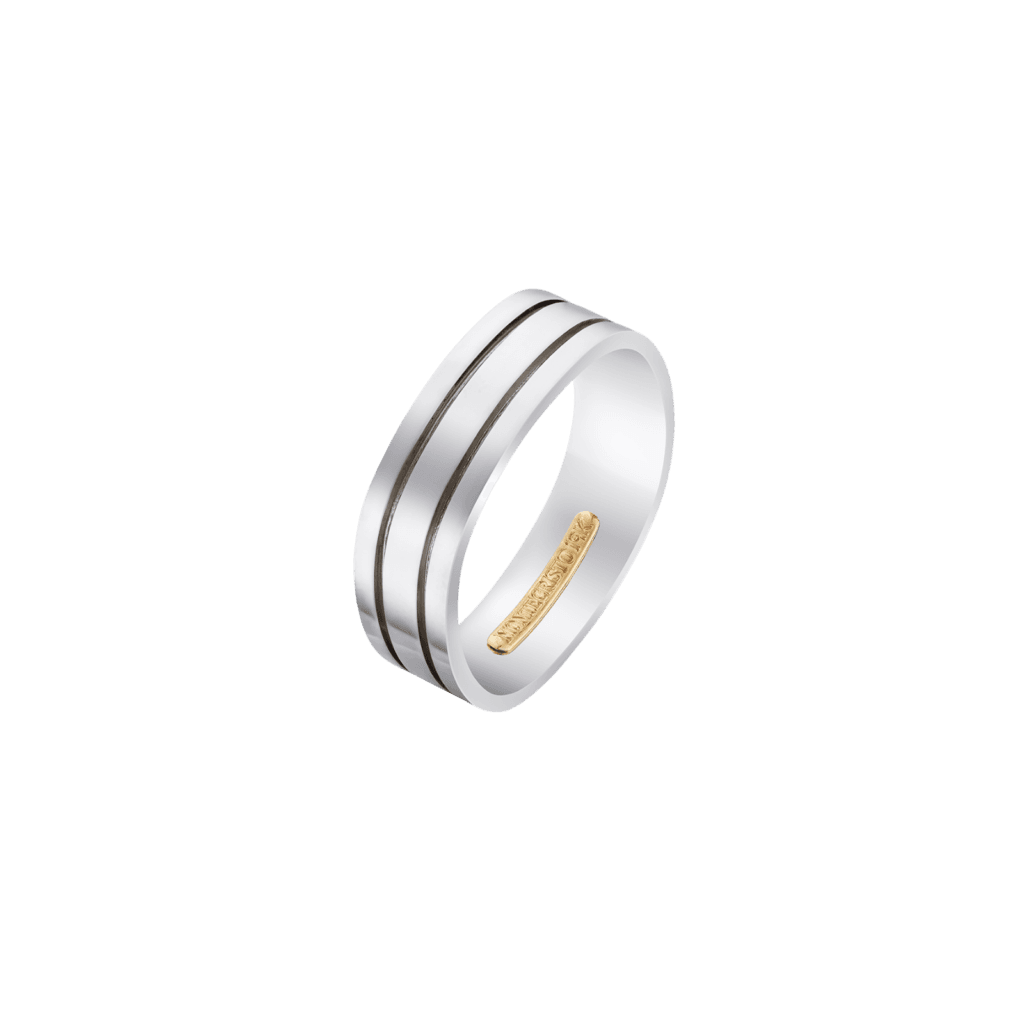 Montecristo 2 Track Engraved Wedding Band - 18K White Gold