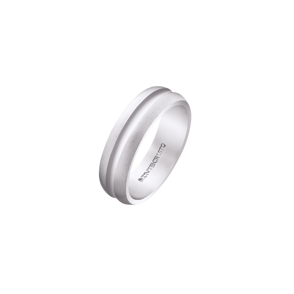 Montecristo Track Engraved Wedding Band in 19K White Gold