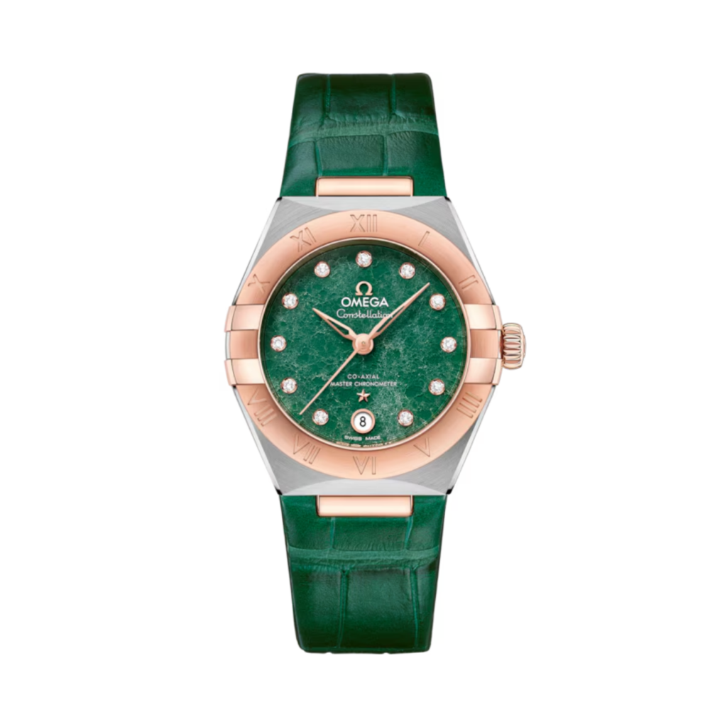 OMEGA Constellation 29mm, steel - Sedna™ gold on green leather strap