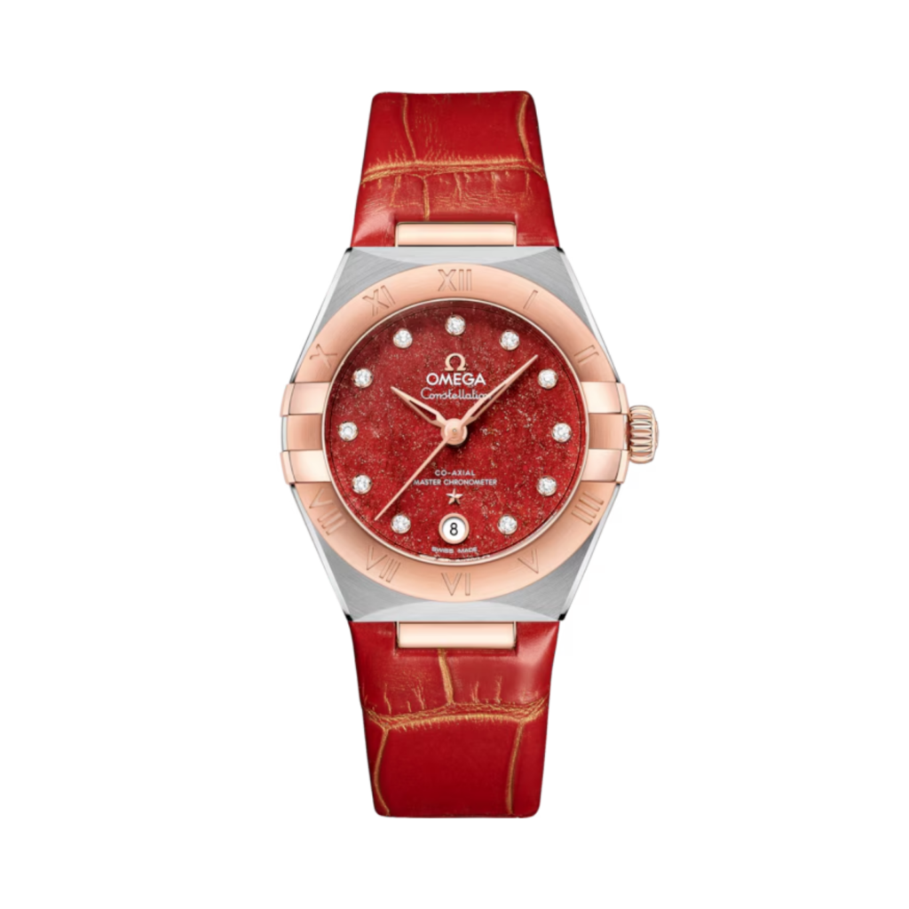 OMEGA Constellation 29 mm, steel - Sedna™ gold on red leather strap