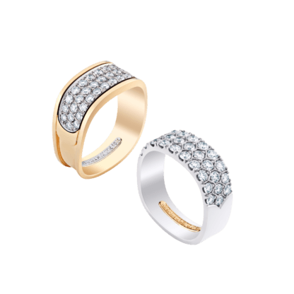 Montecristo Honeycomb Wedding Bands 18K Yellow Gold & 19K White Gold