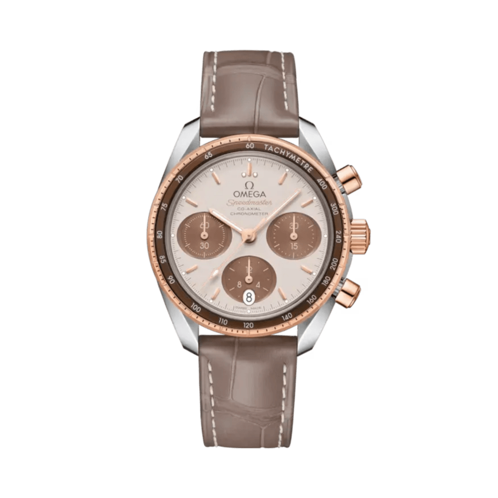 OMEGA Speedmaster 38 38 mm, steel - Sedna™ gold on leather strap