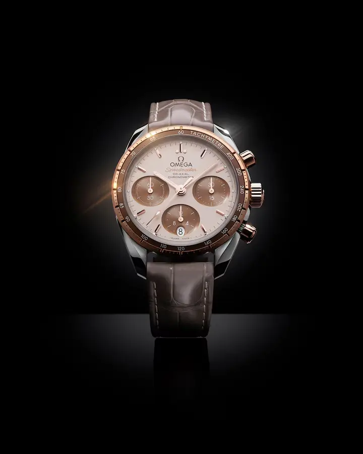 OMEGA Speedmaster 38mm, steel - Sedna™ gold on leather strap Watch - Image 2
