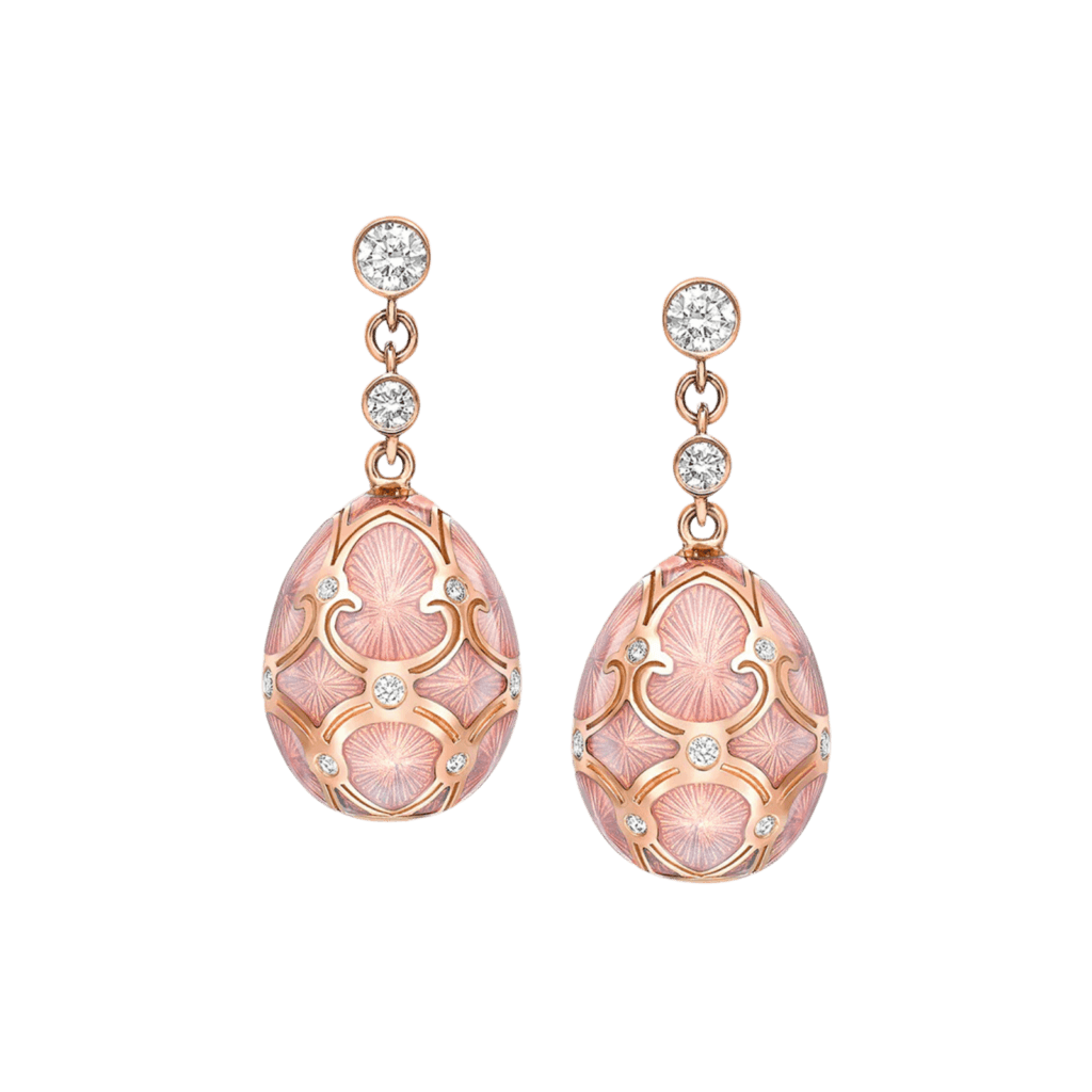 Fabergé Heritage Pink Guilloché Enamel Egg Drop Earrings