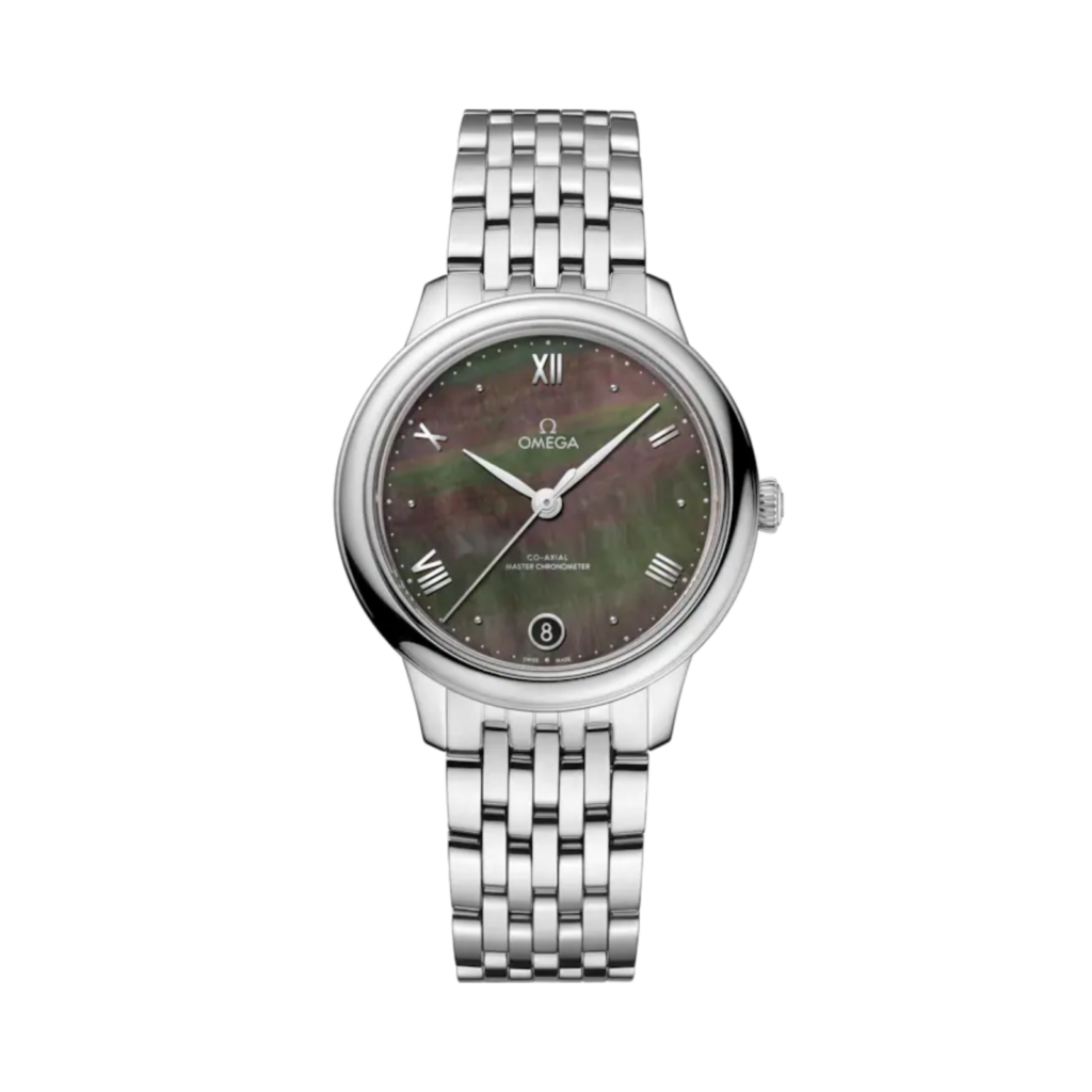 omega De Ville Prestige 34 mm, steel on steel, Tahiti mother-of-pearl dial watch
