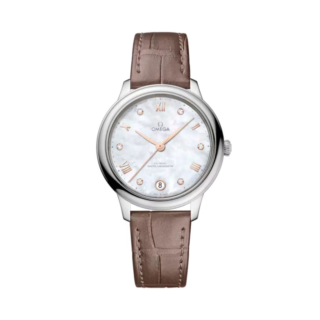 OMEGA De Ville Prestige 34 mm, steel on Taupe leather strap