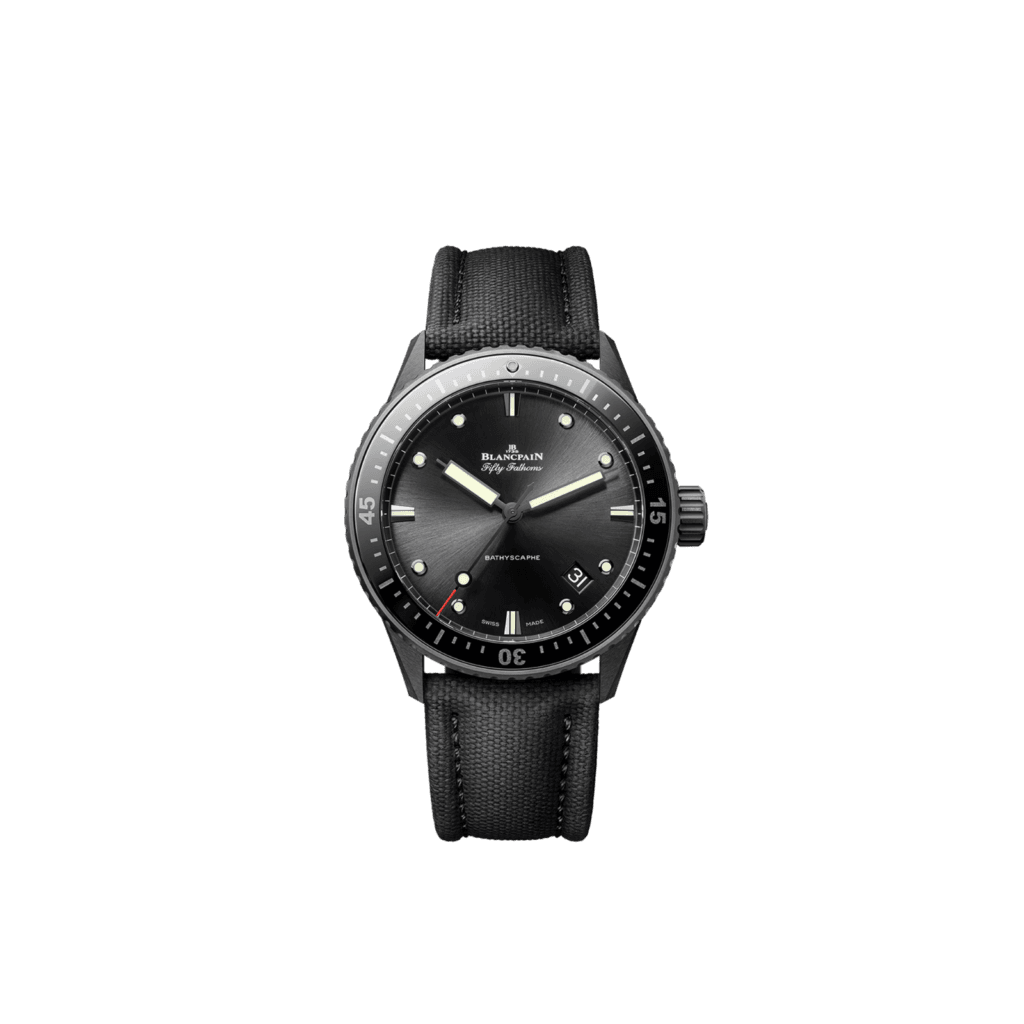 Fifty Fathoms Bathyscaphe Watch 43.6 mm, Black, Canvas Strap