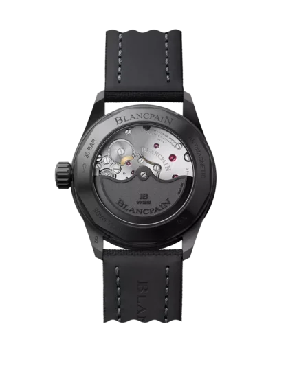 Back case of the Fifty Fathoms Bathyscaphe Watch 43.6mm, Black, Canvas Strap