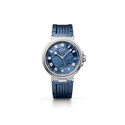 Marine Date 40mm, 18K White Gold, Blue Rubber Strap