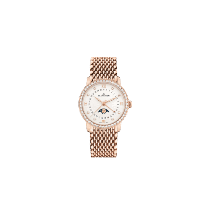 Villeret Quantieme Phases de Lune 33.2mm, Diamonds, Mille Mailles Gold Strap