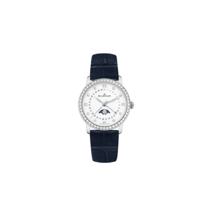 Blancpain Villeret Quantième Phase de Lune, Stainless Steel, Diamond & Blue Strap