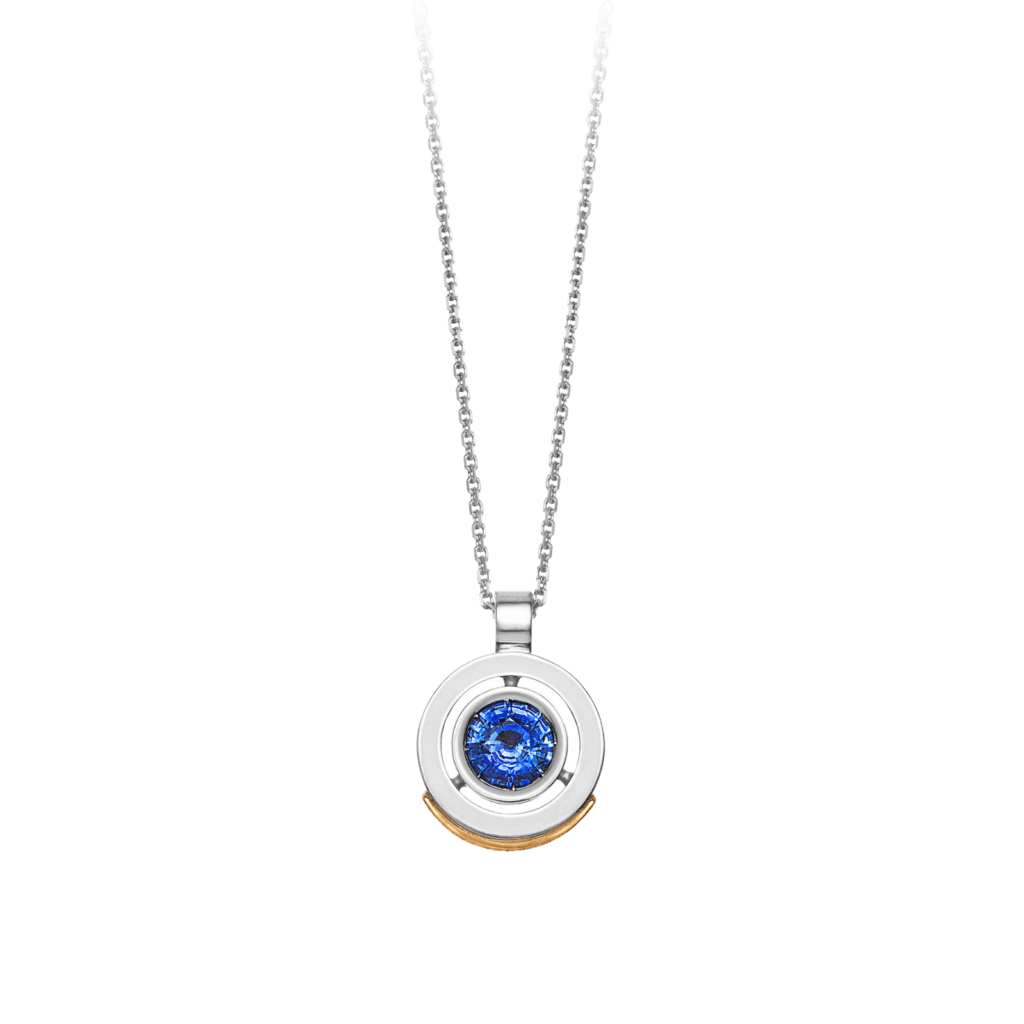 Montecristo Tondo Blue Sapphire Pendant in 19K White Gold
