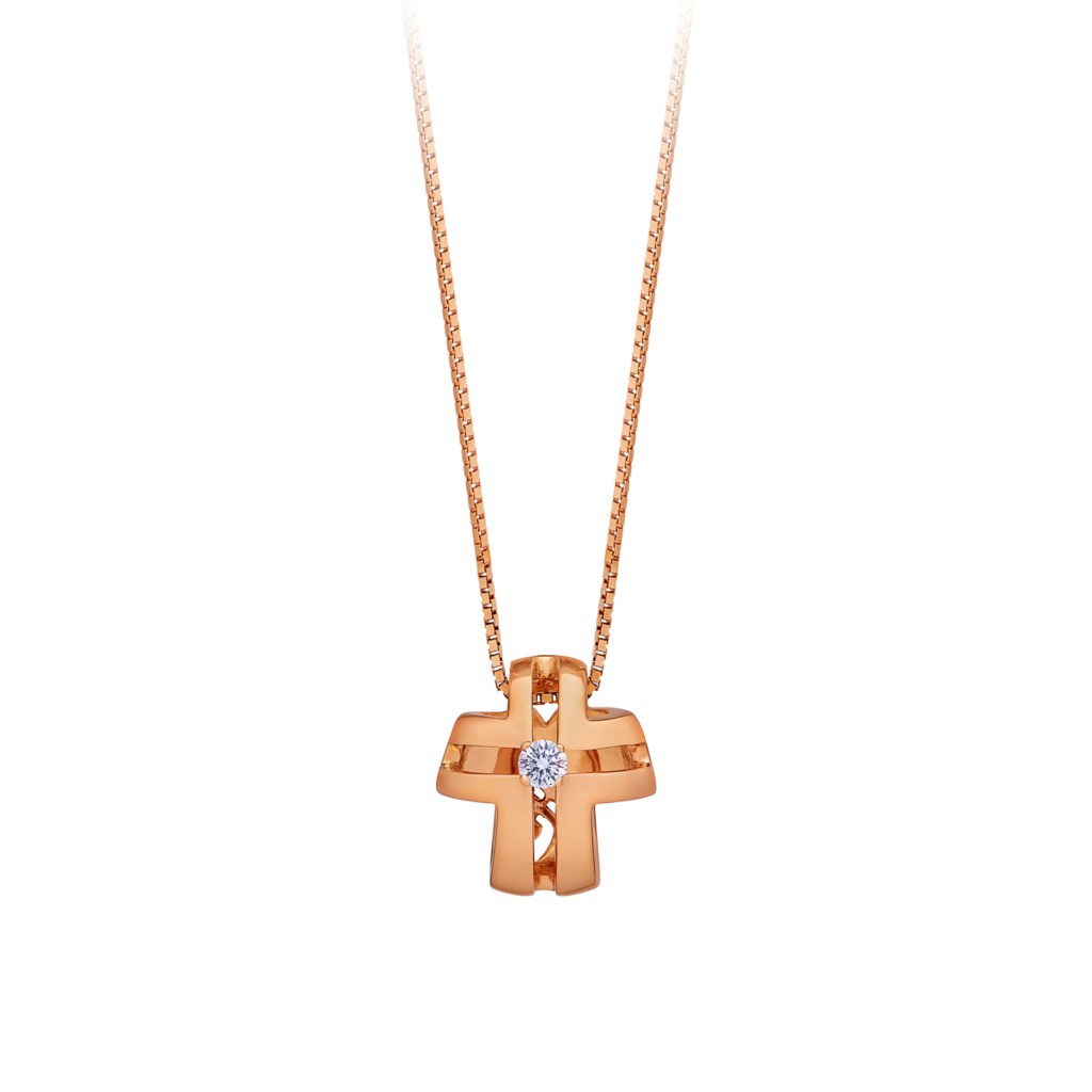 Montecristo Beveled Cross Pendant in 18K Rose Gold