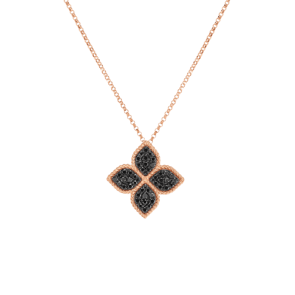 Roberto Coin Large Princess Flower Black Diamonds Necklace