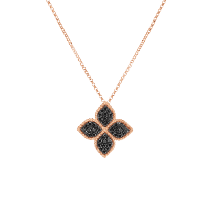 Roberto Coin Large Princess Flower Black Diamonds Necklace
