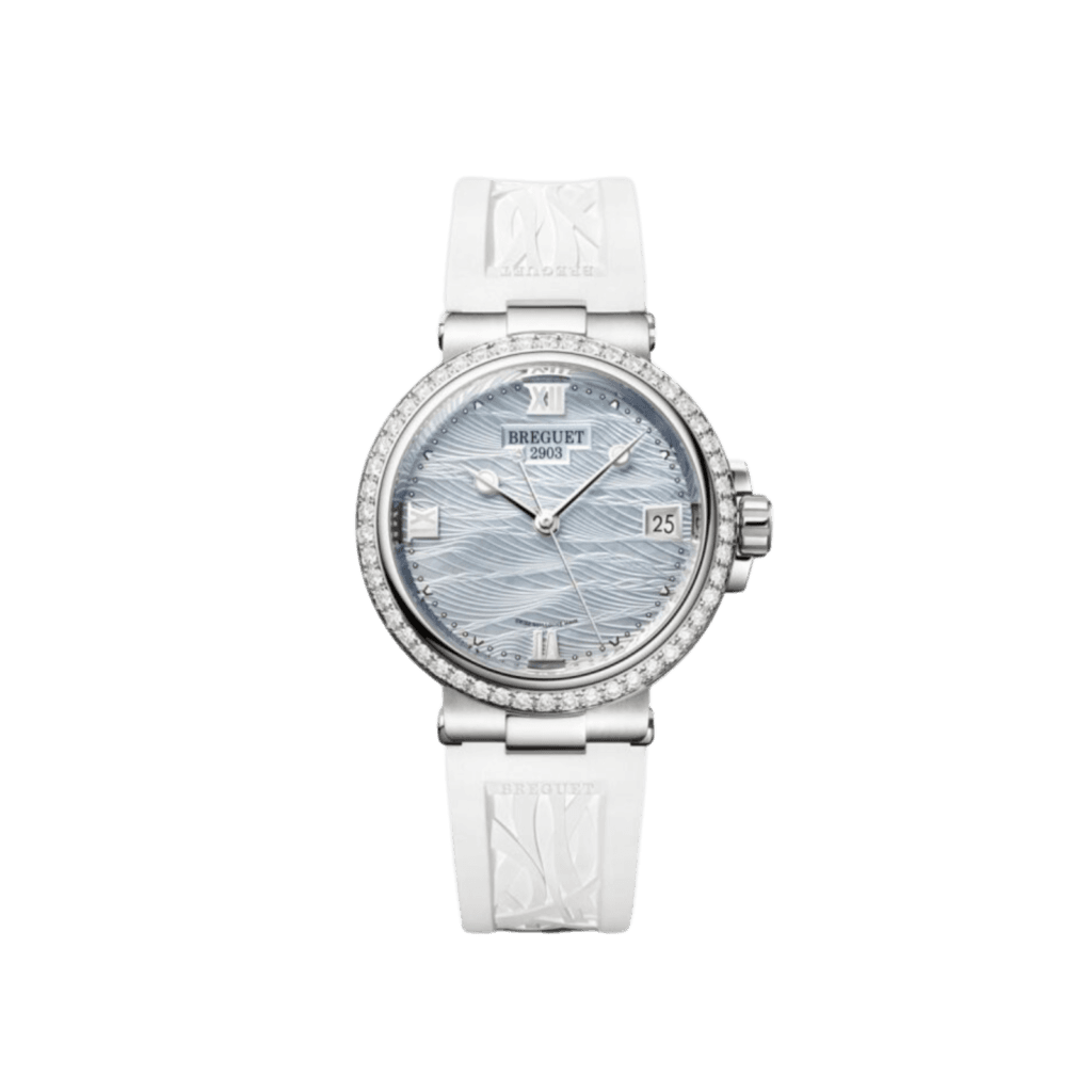 Breguet Marine 9518 33.8mm, Diamonds, White Strap