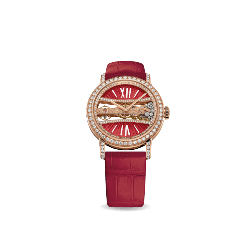 Golden Bridge Watch 39mm, Red, 18k Rose Gold, Diamonds