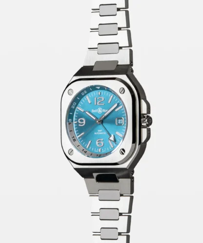 side view- BR 05 GMT Sky Blue Steel 41mm Watch