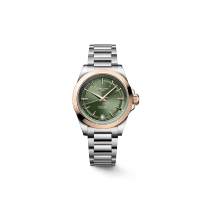 Longines Conquest Steel & Rose Gold Case, Green Dial