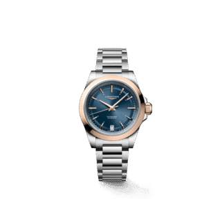 Longines Conquest 34mm, Steel & Rose Gold Case and sunray blue dial