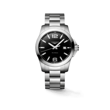 Longines Conquest 41mm, Stainless Steel, Black Lacquered Polished Dial