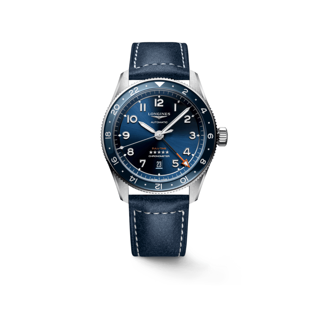 Longines Spirit Zulu Time Men's Watch 42mm, Blue Dial and Blue Calf Leather Strap