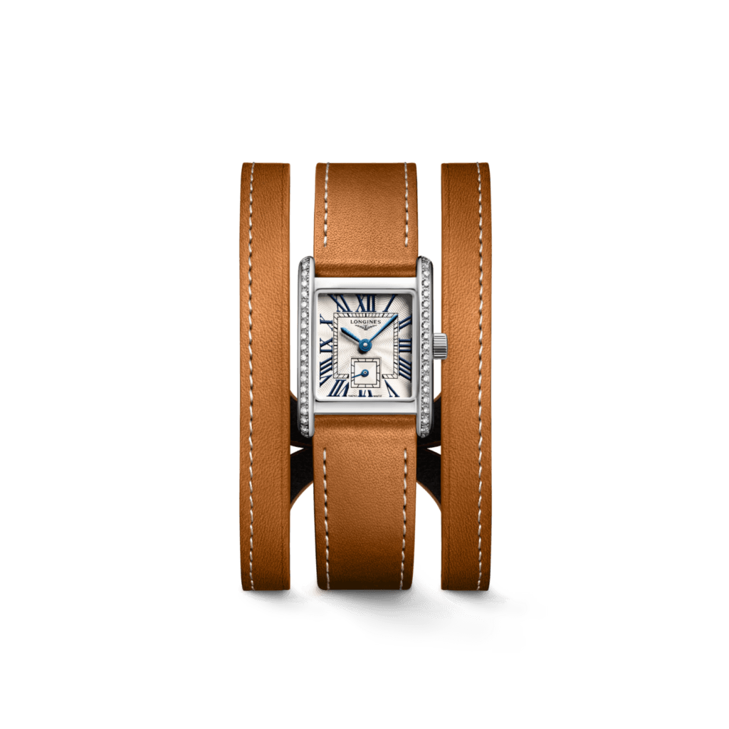 Longines Mini DolceVita watch with diamond bezel and silver flinqué dial