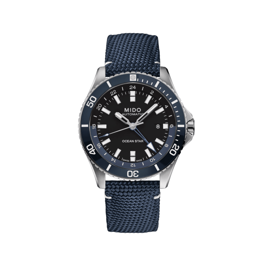 Mido Ocean Star GMT Men's Watch 44mm, Blue Synthetic Strap