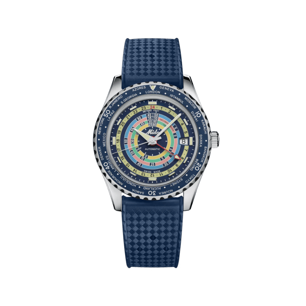 Mido Ocean Star Decompression Worldtimer Watch, Blue Dial & Strap