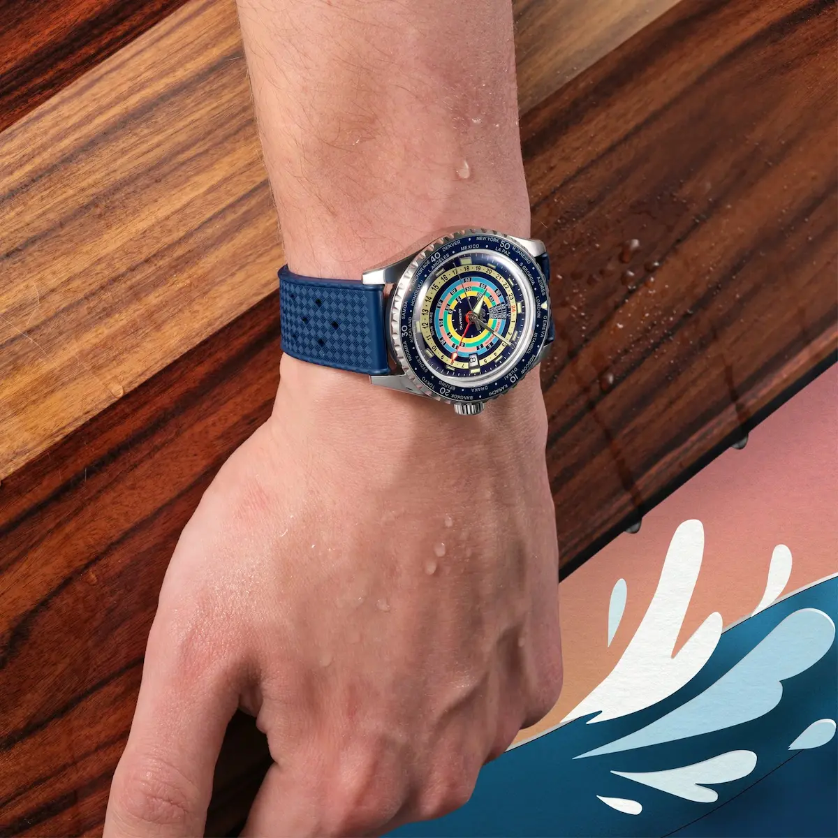 MIDO Ocean Star Decompression Worldtimer 40.5mm Watch, Blue Dial & Strap - Image 4