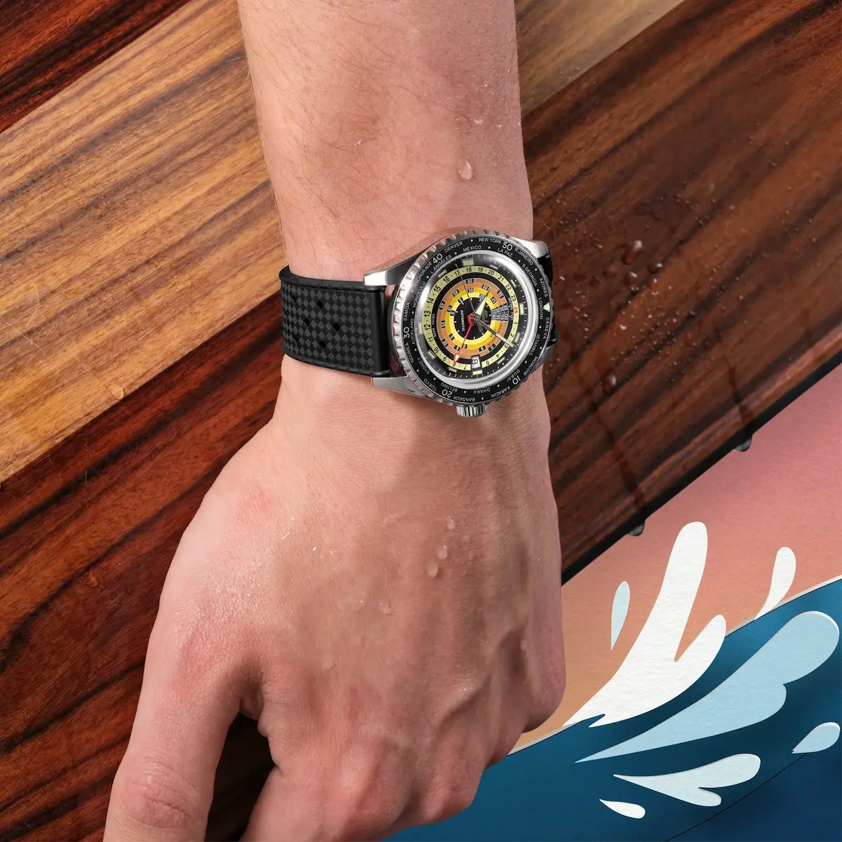 MIDO Ocean Star Decompression Worldtimer 40.5mm Watch, Black Dial & Strap - Image 4