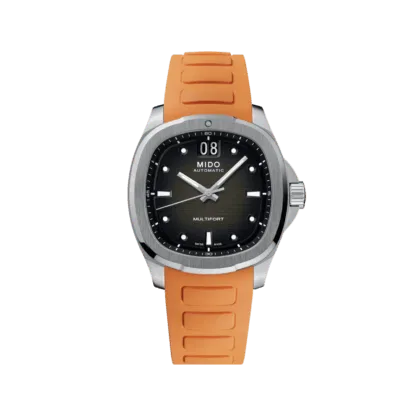 Mido Multifort TV Big Date 39.2x40mm watch, Grey Dial & Orange Strap