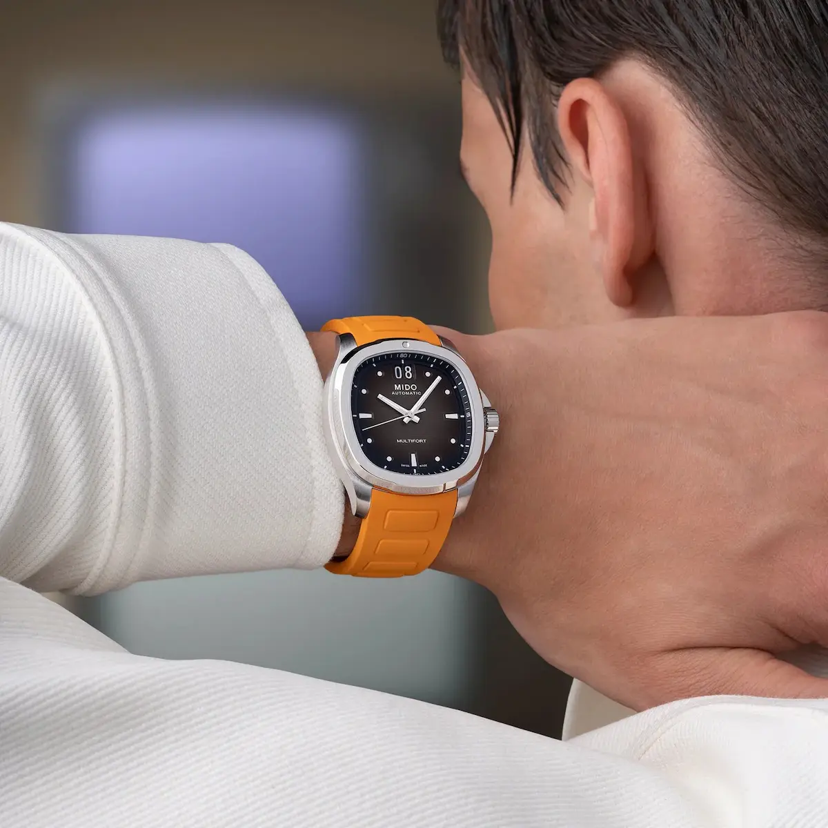 MIDO Multifort TV Big Date 39.2x40mm watch, Grey Dial & Orange Strap - Image 4
