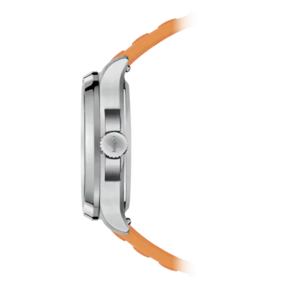 side view Multifort TV Big Date 39.2x40mm watch, Grey Dial & Orange Strap