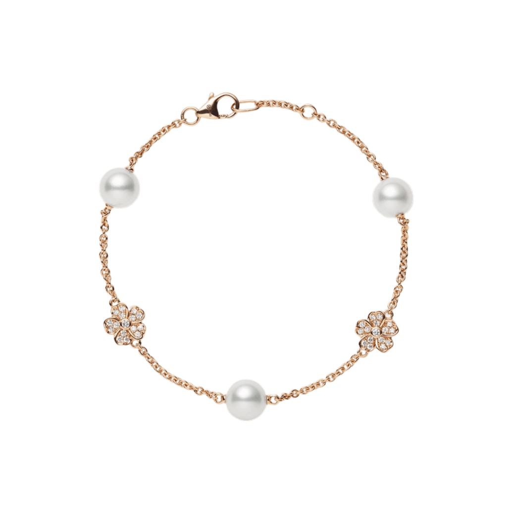 Mikimoto Cherry Blossom Akoya Cultured Pearl and Diamond Bracelet in 18K Pink Gold