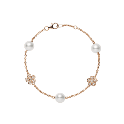 Mikimoto Cherry Blossom Akoya Cultured Pearl and Diamond Bracelet in 18K Pink Gold