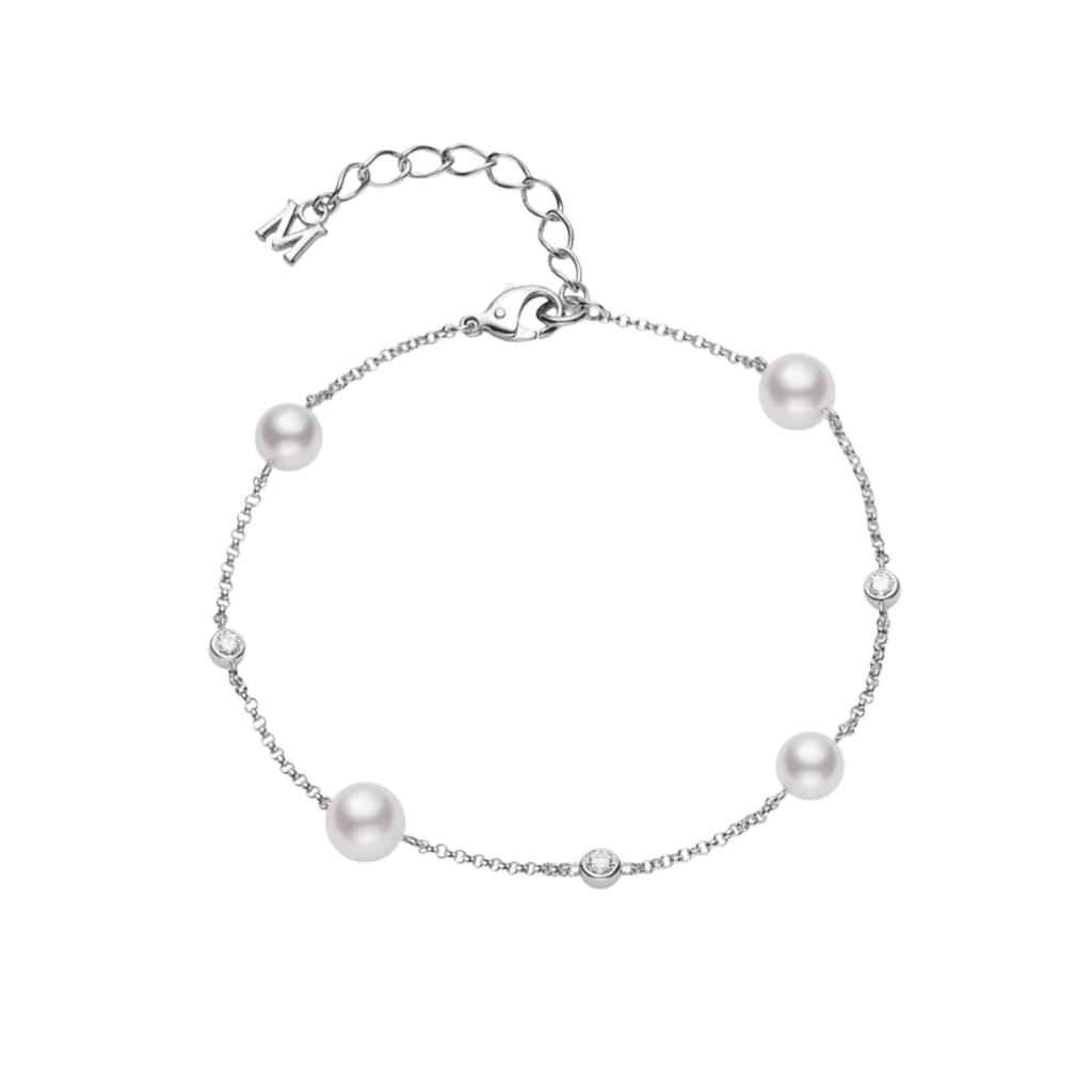 Akoya Cultured Pearl and Diamond Station Bracelet