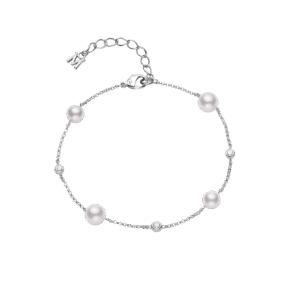 Akoya Cultured Pearl and Diamond Station Bracelet