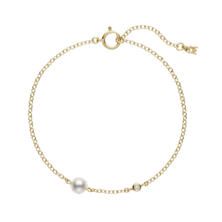 Akoya Cultured Pearl and Diamond Station Bracelet in 18K Yellow Gold