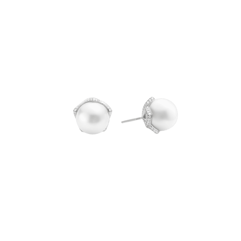 Mikimoto Classic Collection Mayors VIP Diamond & White South Sea Pearl Stud Earrings